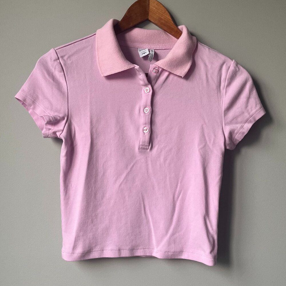 Twik crop top polo t-shirt in Pink Medium